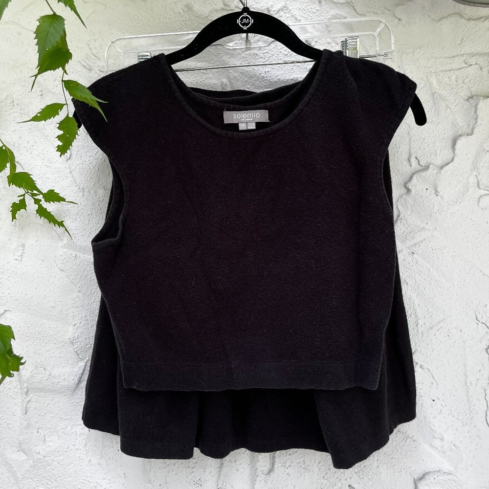 Solemio Black Matching Coord Crop Top and Skirt Set - Size L